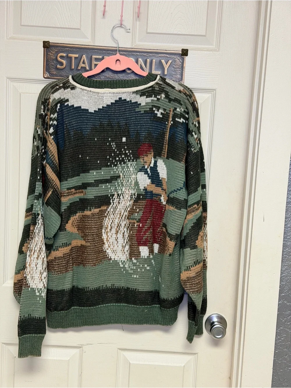 Vintage Crewneck Sweater in Forest Green with Golfing Motif